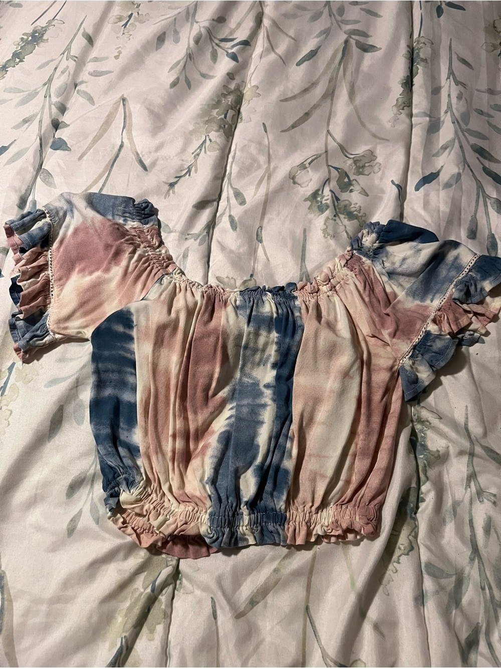 Tie-Dye Off-Shoulder Crop Top - Pink & Blue